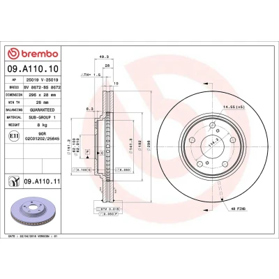 Imagem de BREMBO Disco de travão TOYOTA: Previa / Estima II COATED DISC LINE 296mm 28mm 5 interior ventilado revestido 09.A110.11 4351233100,4351248010