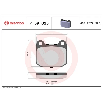 Imagem de BREMBO P 59 025 Jogo de pastilhas para travão disco excl. contacto aviso desgaste sem acessórios