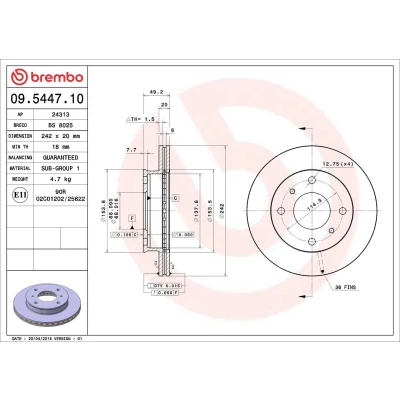 Imagem de BREMBO 09.5447.10 Disco de travão 242 20 4 interior ventilado NISSAN: Primera Sedan, Hatchback
