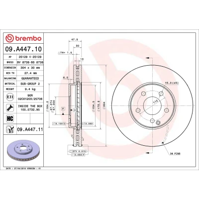 Imagem de BREMBO Disco de travão MERCEDES BENZ: Classe E Sedan, T modell COATED DISC LINE 304mm 30mm 5 interior ventilado revestido alto carbono