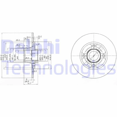 Imagem de DELPHI BG3360 Disco de travão 238 8 4 cheio oleado não tratado sem o rolamento da roda, anel sensor do ABS RENAULT: CLIO 1