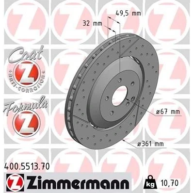 Imagem de ZIMMERMANN FORMULA Z COAT 400.5513.70 disco de travão 361 32 6/5 5 112 ventilado, ranhurado/perfurado, duas peças revestido