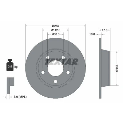 Imagem de TEXTAR PRO 92117303 Disco de travão 255 10 05/05 112 cheio revestido sem pernos fixação da roda, cubo roda AUDI: A6 C5 Avant, Sedan
