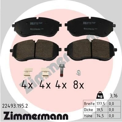 Imagem de ZIMMERMANN 22493.195.2 Jogo de pastilhas para travão disco VOLKSWAGEN: Crafter Van, MAN: TGE Caixa
