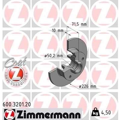 Imagem de ZIMMERMANN COAT Z 600.3201.20 Disco de travão 226 10 5/5 5 100 cheio revestido sem o rolamento da roda, anel sensor do ABS VOLKSWAGEN: GOLF 3