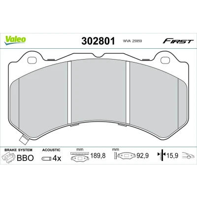 Imagem de VALEO 302801 Jogo de pastilhas para travão disco Eixo dianteiro incl. contacto aviso desgaste sem parafusos, com chapa anti ruído