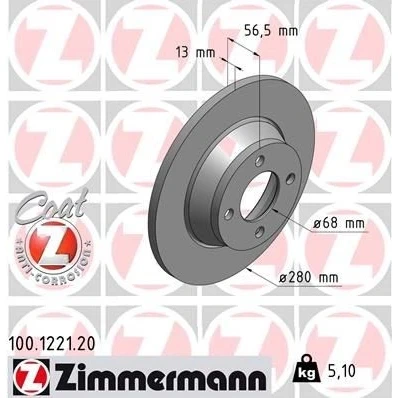 Imagem de ZIMMERMANN Disco de travão AUDI: 80 B4 Avant, Sedan COAT Z 280mm 13mm 4/4 4furos 108mm cheio revestido 100.1221.20 8A0615301,8A0615301D