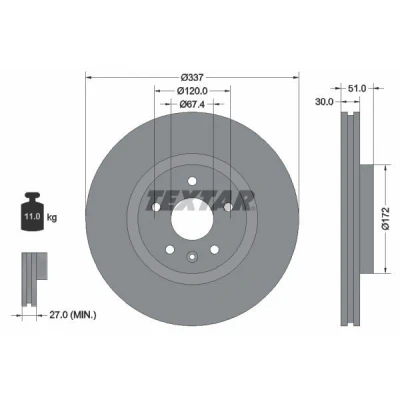 Imagem de TEXTAR PRO 92187103 Disco de travão 337 30 05/06 120 interior ventilado revestido sem pernos fixação da roda, cubo roda
