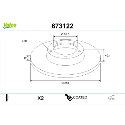 Imagem de VALEO Disco de travão FORD: FIESTA 7 Eixo traseiro 253mm 12mm 4furos cheio 673122 Discos