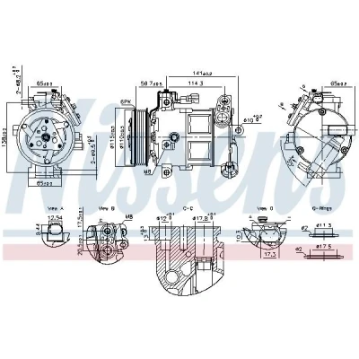 Imagem de NISSENS 891186 compressor 6SBU14C 12V PAG 46 YF R134a, R1234yf com óleo de PAG, embraiagem magnética, díodo JEEP: Compass