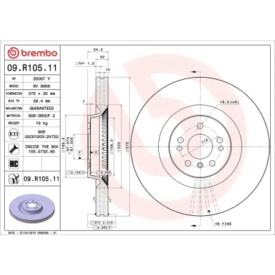 Imagem de BREMBO COATED DISC LINE 09.R105.11 Disco de travão 375 32 5 interior ventilado revestido alto carbono com parafusos MERCEDES BENZ: Classe ML, R