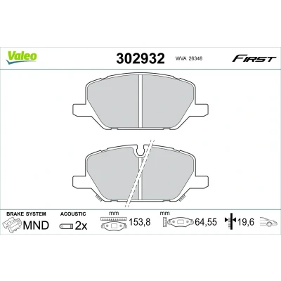 Imagem de VALEO Jogo de pastilhas para travão disco Eixo dianteiro incl. contacto aviso desgaste sem parafusos, com chapa anti ruído 302932