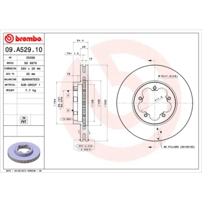 Imagem de BREMBO 09.A529.10 Disco de travão 280 28 5 interior ventilado FORD: Transit Mk6 Van, Minibus