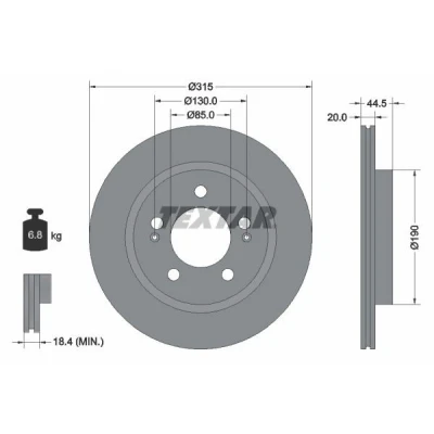 Imagem de TEXTAR 92332903 Disco de travão 315 20 05/07 130 interior ventilado revestido sem pernos fixação da roda, cubo roda
