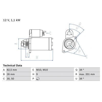 Imagem de BOSCH 0 986 018 850 Motor de arranque 12 1,1 9 MERCEDES BENZ: 190, Classe C Sedan, T modell