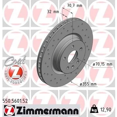 Imagem de ZIMMERMANN 550.5601.52 Disco de travão 355 32 6/5 5 120 interior ventilado, perfurado revestido alto carbono
