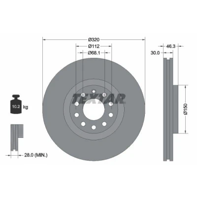 Imagem de TEXTAR PRO+ 92106705 Disco de travão 320 30 05/10 112 ventilado fora revestido alto carbono sem pernos fixação da roda, cubo roda
