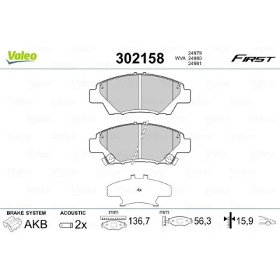Imagem de VALEO 302158 Jogo de pastilhas para travão disco FIRST Eixo dianteiro incl. contacto aviso desgaste com chapa anti ruído
