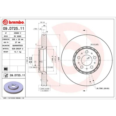 Imagem de BREMBO 09.D725.11 Disco de travão 328 30 5 interior ventilado revestido alto carbono VOLVO: XC90 I