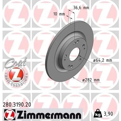 Imagem de ZIMMERMANN 280.3190.20 Disco de travão 282 10 9/5 5 114 cheio revestido HONDA: CIVIC 10, Stufenheck