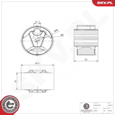 Imagem de ESEN SKV 75SKV342 Suporte, motor traseira Rolamento de Borracha e metal Alumínio, 53mm CITROËN: C4 I Hatchback