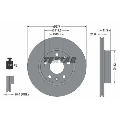 Imagem de TEXTAR PRO 92115703 Disco de travão 277 21 05/07 114,3 interior ventilado revestido sem pernos fixação da roda, cubo roda