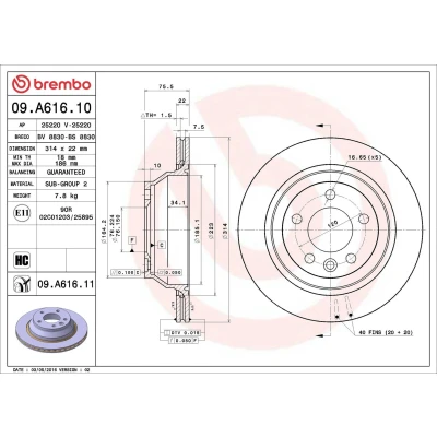 Imagem de BREMBO 09.A616.11 Disco de travão 314 22 5 interior ventilado revestido alto carbono VOLKSWAGEN: Touareg I, Transporter Bus,