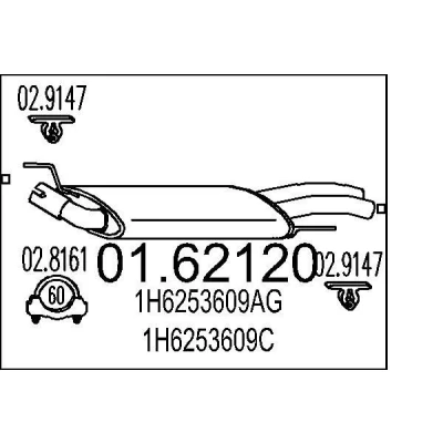 Imagem de MTS 01.62120 Panela de escape traseira 1000 VOLKSWAGEN: GOLF 3