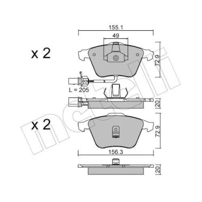 Imagem de METELLI 22 0549 0 Jogo de pastilhas para travão disco incl. contacto aviso desgaste AUDI: A6 C5 Avant, Sedan, Allroad