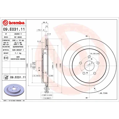 Imagem de BREMBO 09.E031.11 Disco de travão 338 18 5 interior ventilado revestido LEXUS: RX IV