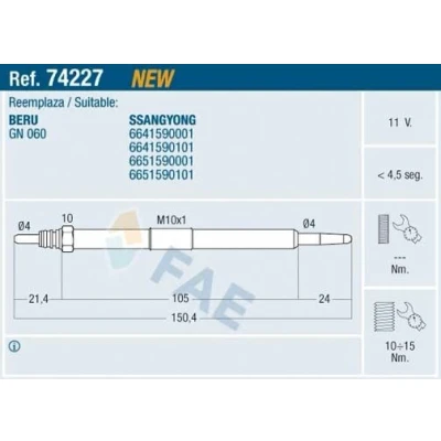 Imagem de FAE 74227 Vela incandescente 11V M 10x1