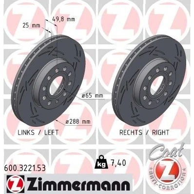 Imagem de ZIMMERMANN Disco de travão VOLKSWAGEN: Golf 7, 6, 5, SEAT: Leon II Hatchback, III ST, SC, AUDI: A3 Sportback