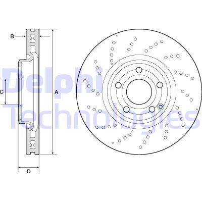 Imagem de DELPHI BG9189C Disco de travão 322 32 5 ventilado revestido alto carbono sem o rolamento da roda, anel sensor do ABS MERCEDES BENZ: CLS Coupe