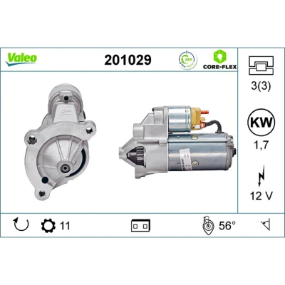 Imagem de VALEO 201029 Motor de arranque 12 1,7 11 PEUGEOT: 307 Hatchback, 206 Partner I Van, CITROËN: Jumper C5 Xsara Hatchback