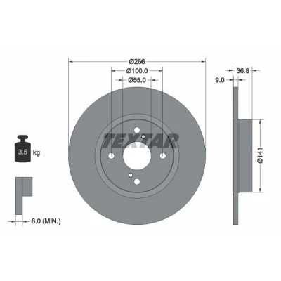 Imagem de TEXTAR PRO 92169203 Disco de travão 266 9 04/06 100 cheio revestido sem pernos fixação da roda, cubo roda TOYOTA: Corolla VIII Liftback