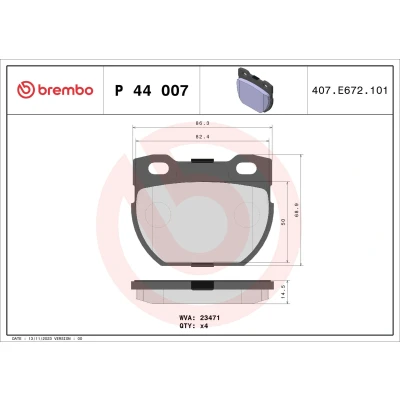 Imagem de BREMBO P 44 007 Jogo de pastilhas para travão disco excl. contacto aviso desgaste sem acessórios LAND ROVER: Defender SUV