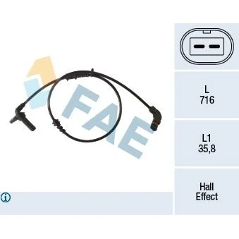 Imagem de FAE 78488 Sensor de ABS com cabo Hall 2pólos 716mm MERCEDES BENZ: Classe E Sedan, T modell