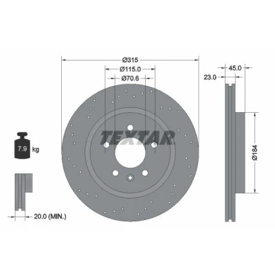 Imagem de TEXTAR PRO 92290003 Disco de travão 315 23 05/06 115 perfurado, interior ventilado revestido sem pernos fixação da roda, cubo roda