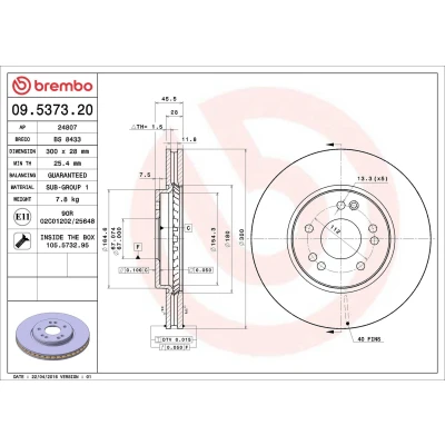Imagem de BREMBO 09.5373.20 Disco de travão 300 28 5 interior ventilado com parafusos MERCEDES BENZ: W124 Sedan, SL Cabrio, Classe E Sedan
