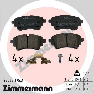 Imagem de ZIMMERMANN 26265.175.3 Jogo de pastilhas para travão disco preparado indicador aviso desgaste AUDI: A4 B9 Avant, A6 C8 Sedan