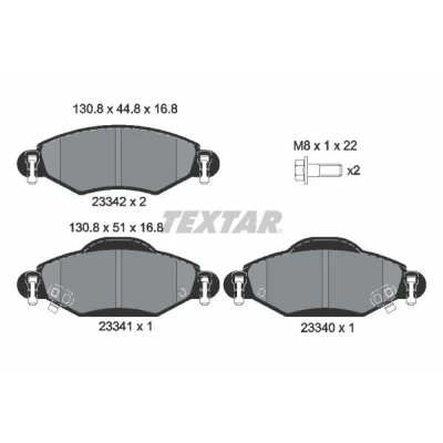 Imagem de TEXTAR 2334001 Jogo de pastilhas para travão disco com avisador sonoro desgaste parafusos pinça TOYOTA: Yaris I Hatchback