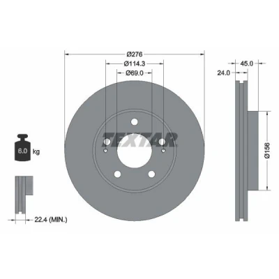 Imagem de TEXTAR 92110700 Disco de travão 276 24 05/07 114,3 interior ventilado sem pernos fixação da roda, cubo roda