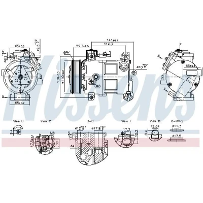 Imagem de NISSENS 890596 compressor 6SBU14C 12V PAG 46 YF R134a, R1234yf com óleo de PAG, embraiagem magnética, díodo FIAT: 500X