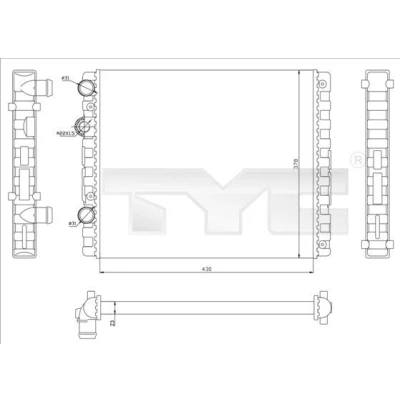Imagem de TYC 737 0040 Radiador, arrefecimento do motor 430mm 378mm 23mm Aletas de refrigeração unidas mecanicamente VOLKSWAGEN: Polo III Hatchback