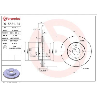 Imagem de BREMBO 09.5581.34 Disco de travão 235 22 4 interior ventilado MAZDA: FAMILIA 5,