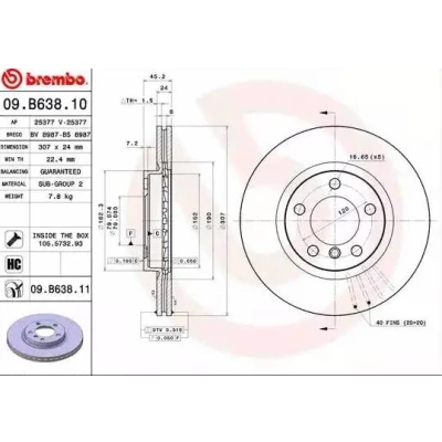 Imagem de BREMBO COATED DISC LINE 09.B638.11 Disco de travão 307 24 5 interior ventilado revestido alto carbono com parafusos MINI: Countryman, Paceman