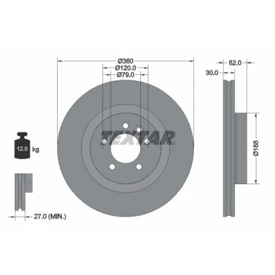 Imagem de TEXTAR 92162005 Disco de travão 360 30 05/06 120 interior ventilado revestido alto carbono sem pernos fixação da roda, cubo roda