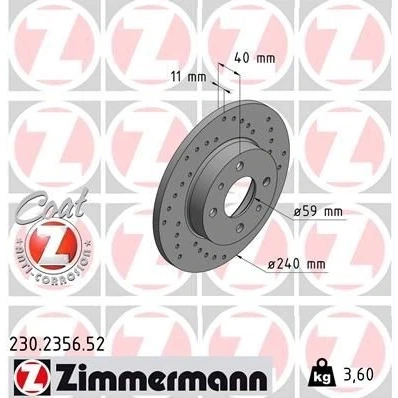 Imagem de ZIMMERMANN SPORT COAT Z 230.2356.52 Disco de travão 240 11 6/4 4 98 cheio, perfurado revestido FIAT: Punto I Hatchback, II BRAVO 1