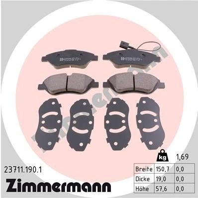 Imagem de ZIMMERMANN 23711.190.1 Jogo de pastilhas para travão disco incl. contacto aviso desgaste A imagem corresponde ao volume fornecimento