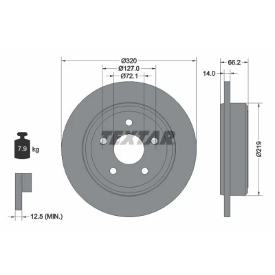 Imagem de TEXTAR PRO 92177403 Disco de travão 320 14 05/05 127 cheio revestido sem o rolamento da roda, pernos fixação cubo roda